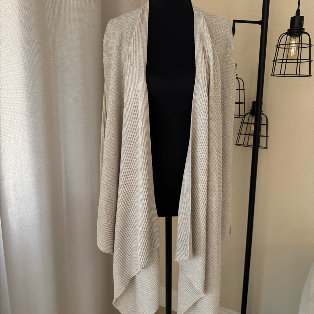 Eileen Fisher Ribbed Wool Open Front Cardigan Cream XS TP - Picture 2 of 9